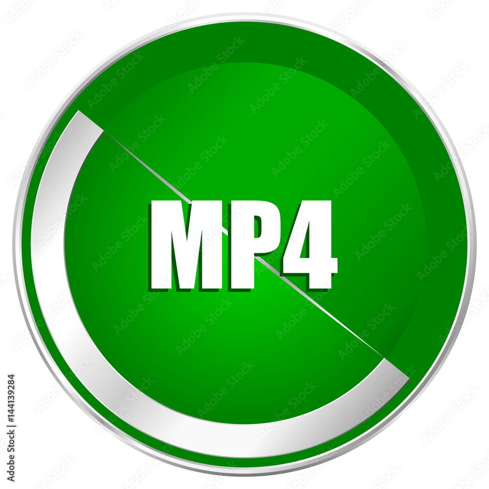 MP4 silver metallic border green web icon for mobile apps and internet. MP4 silver metallic border green web icon for mobile apps and internet.