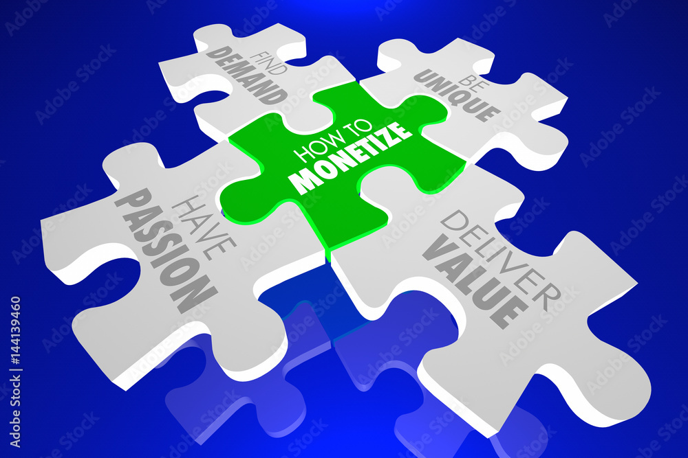 Fototapeta premium How to Monetize Puzzle Pieces Demand Deliver Value 3d Illustration