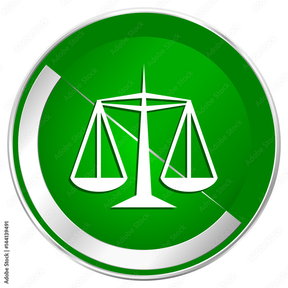 Justice silver metallic border green web icon for mobile apps and internet. Justice silver metallic border green web icon for mobile apps and internet.