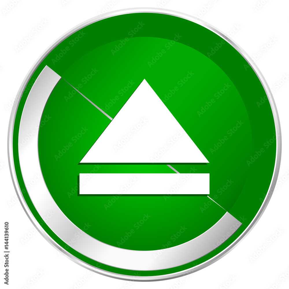 Eject silver metallic border green web icon for mobile apps and internet. Eject silver metallic border green web icon for mobile apps and internet.