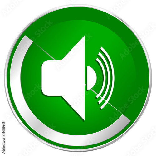 Volume silver metallic border green web icon for mobile apps and internet.