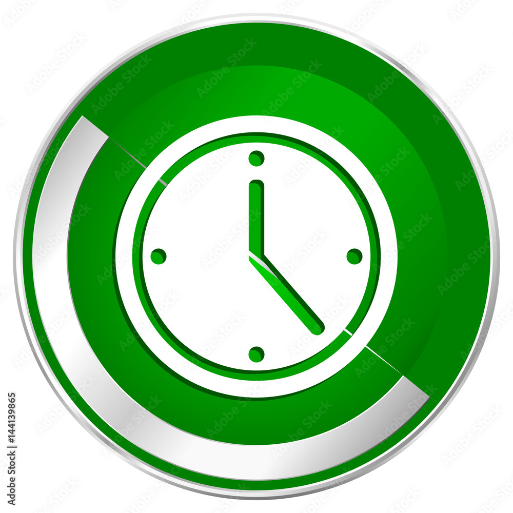 Time silver metallic border green web icon for mobile apps and internet. Time silver metallic border green web icon for mobile apps and internet.