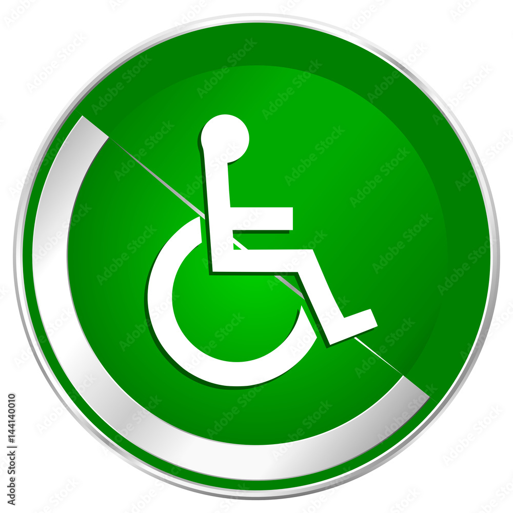 Wheelchair silver metallic border green web icon for mobile apps and internet. Wheelchair silver metallic border green web icon for mobile apps and internet.