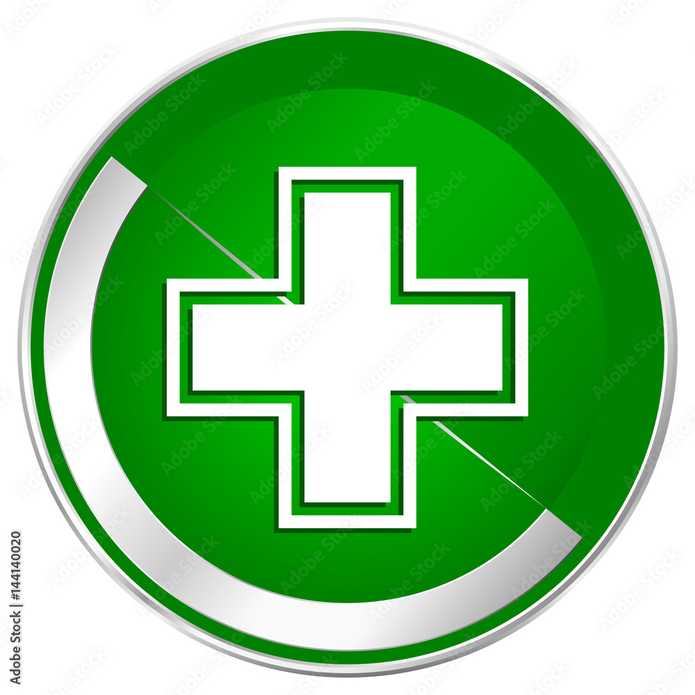 Obraz premium Pharmacy silver metallic border green web icon for mobile apps and internet.