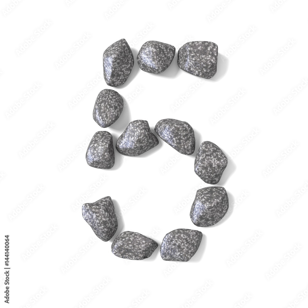 Font made of rocks NUMBER five 5 3D