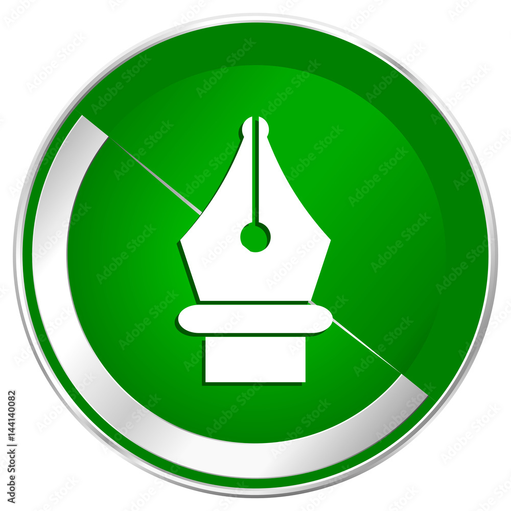 Pen silver metallic border green web icon for mobile apps and internet. Pen silver metallic border green web icon for mobile apps and internet.