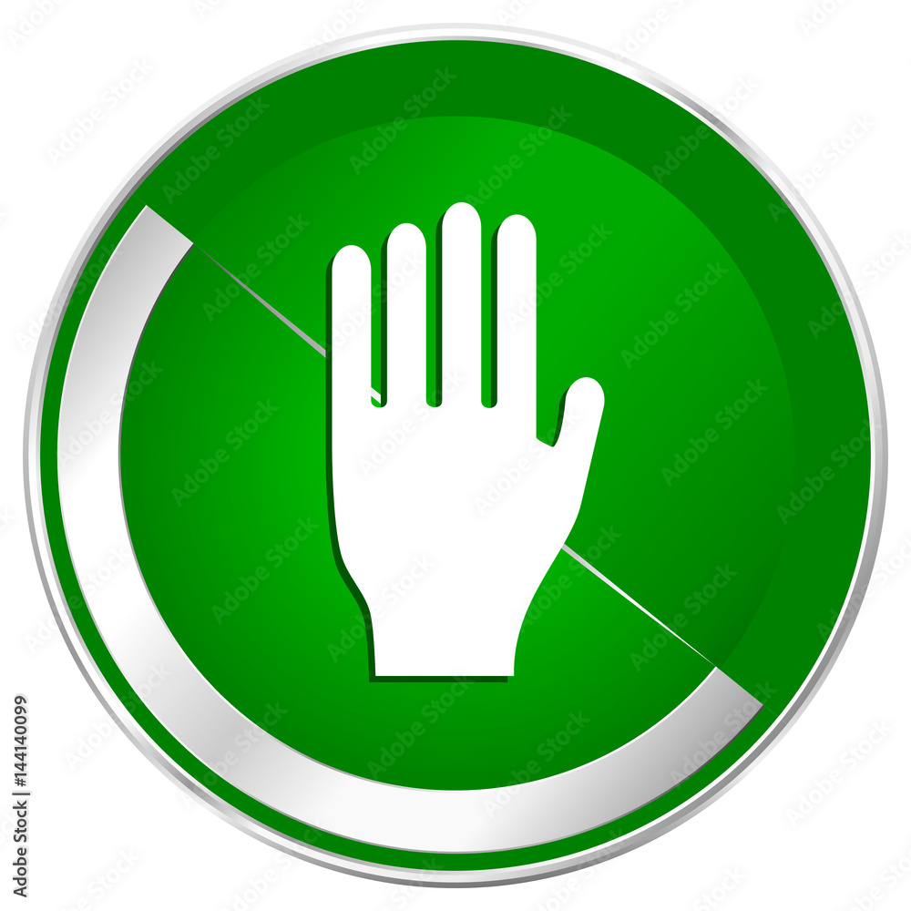 Stop silver metallic border green web icon for mobile apps and internet. Stop silver metallic border green web icon for mobile apps and internet.
