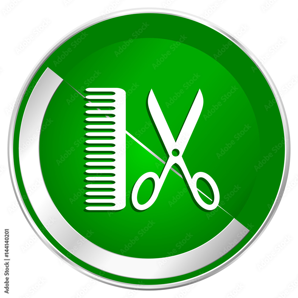 Barber silver metallic border green web icon for mobile apps and internet. Barber silver metallic border green web icon for mobile apps and internet.