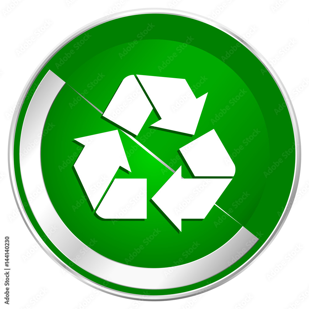 Recycle silver metallic border green web icon for mobile apps and internet. Recycle silver metallic border green web icon for mobile apps and internet.