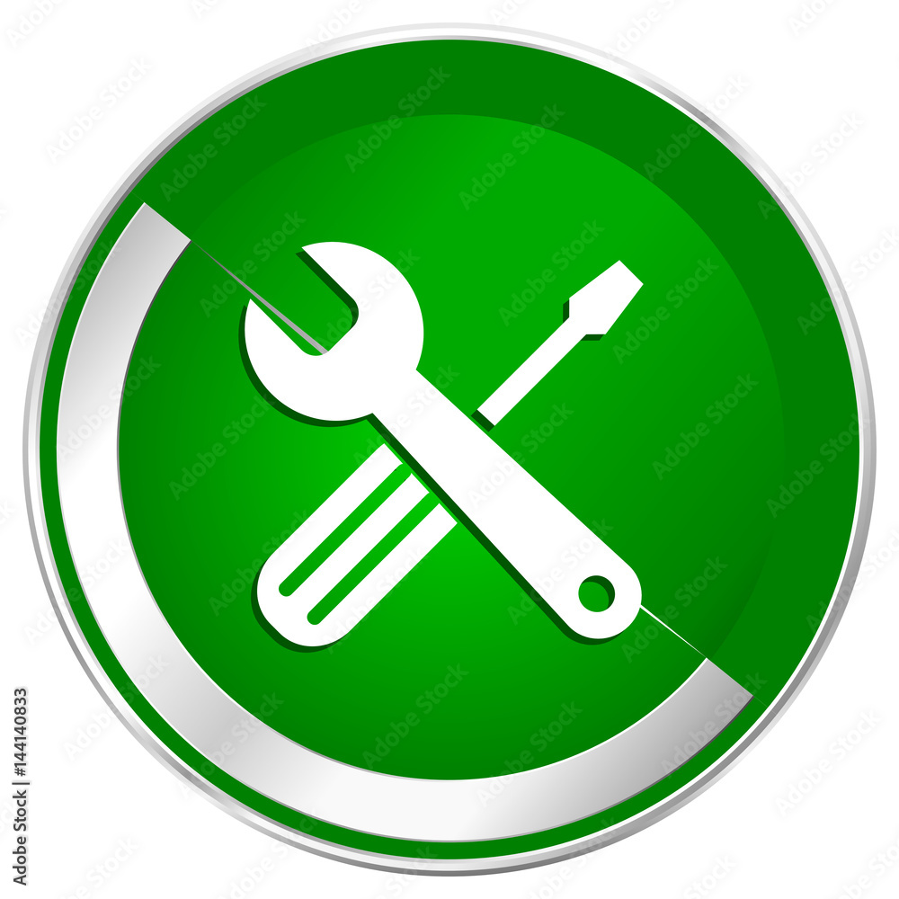 Tools silver metallic border green web icon for mobile apps and internet. Tools silver metallic border green web icon for mobile apps and internet.