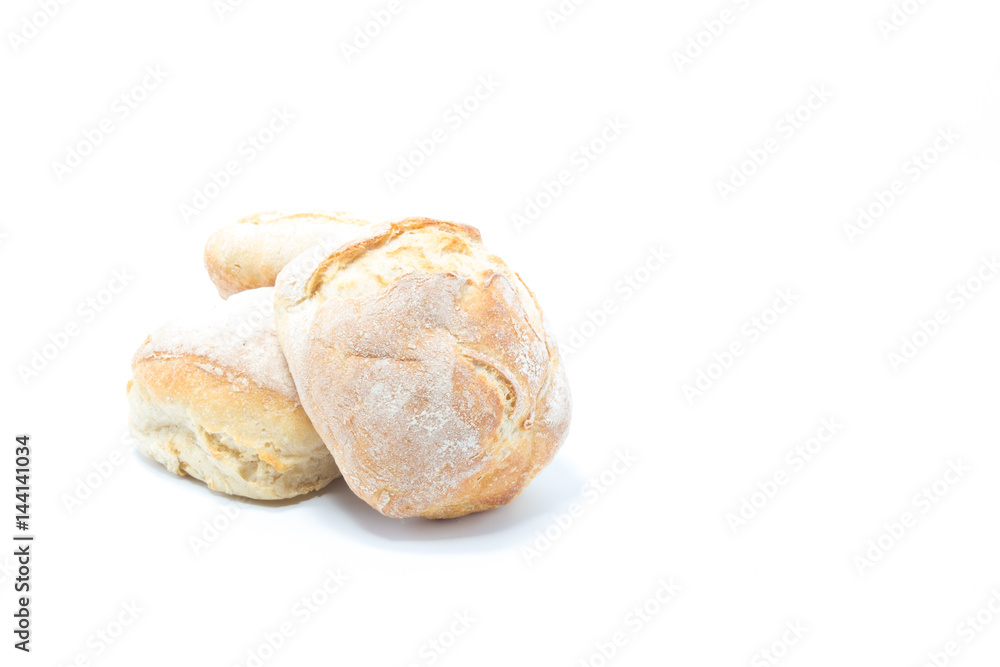 Mini crusty homemade burger bread isolated in white background