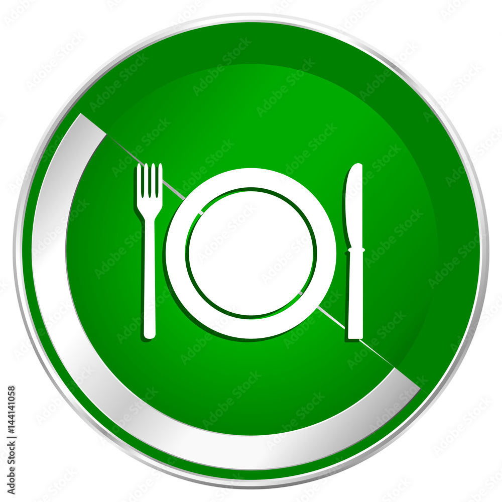 Restaurant silver metallic border green web icon for mobile apps and internet. Restaurant silver metallic border green web icon for mobile apps and internet.