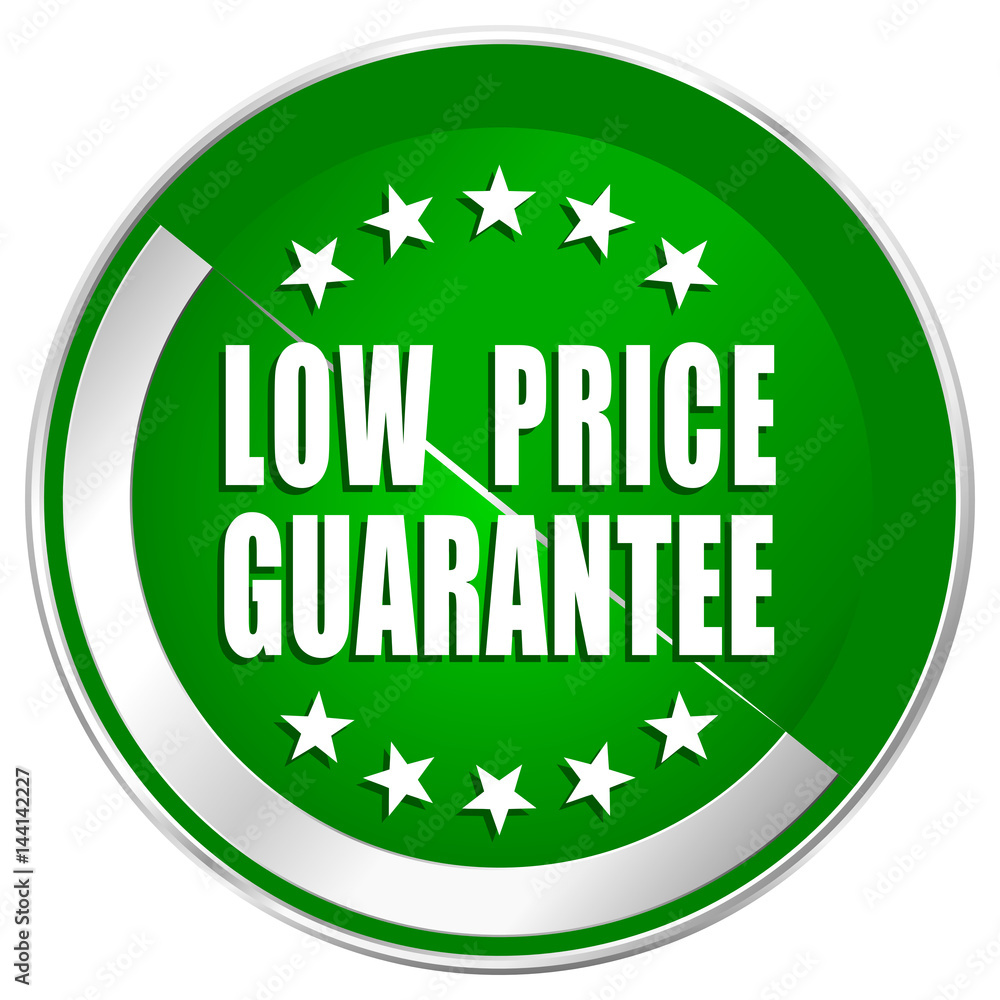 Low price guarantee silver metallic border green web icon for mobile apps and internet. Low price guarantee silver metallic border green web icon for mobile apps and internet.