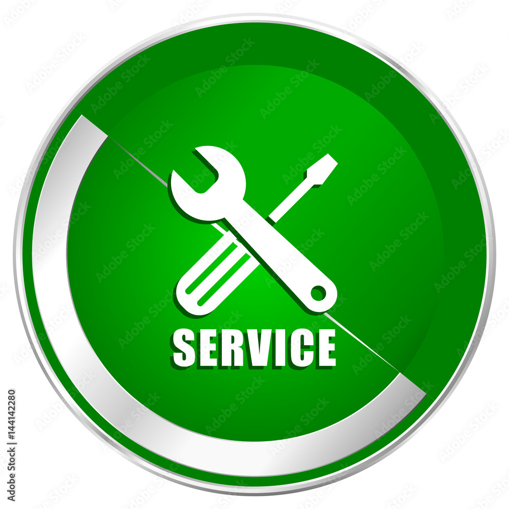Service silver metallic border green web icon for mobile apps and internet. Service silver metallic border green web icon for mobile apps and internet.