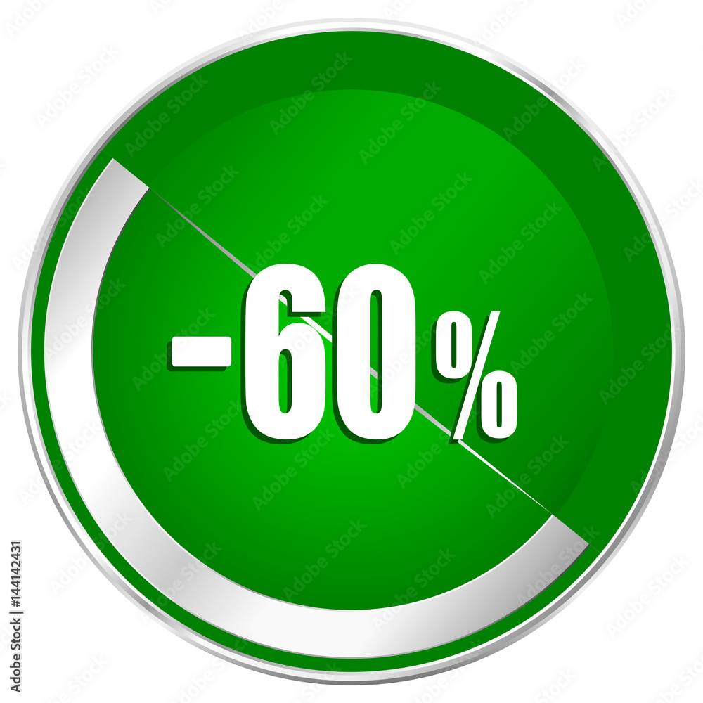 60 percent sale retail silver metallic border green web icon for mobile apps and internet. 60 percent sale retail silver metallic border green web icon for mobile apps and internet.