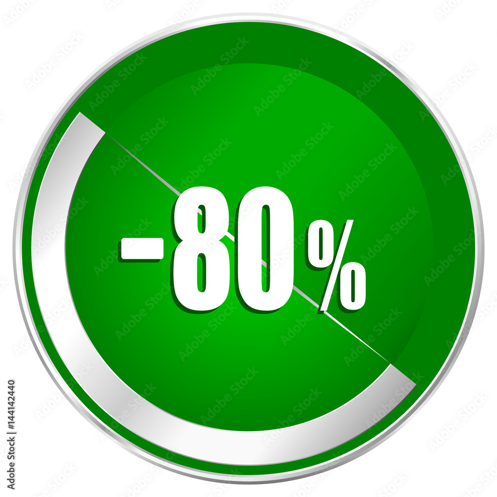 80 percent sale retail silver metallic border green web icon for mobile apps and internet. 80 percent sale retail silver metallic border green web icon for mobile apps and internet.