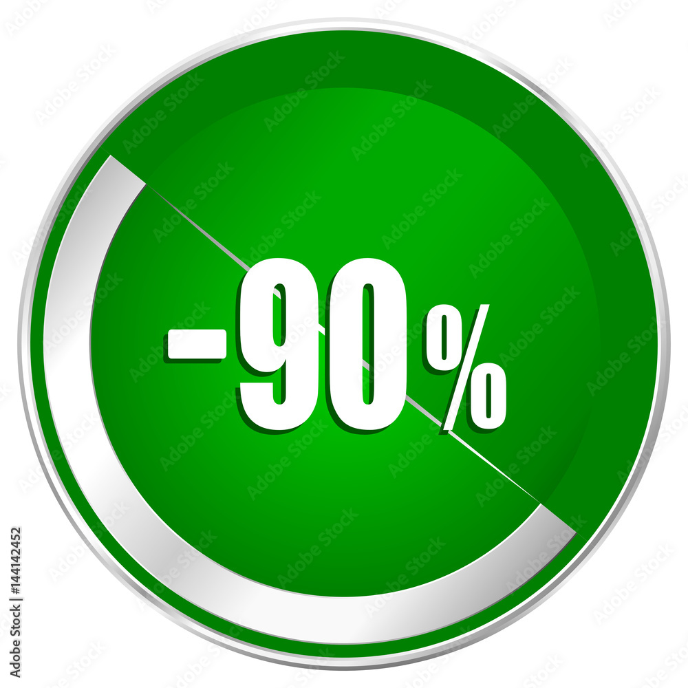 90 percent sale retail silver metallic border green web icon for mobile apps and internet. 90 percent sale retail silver metallic border green web icon for mobile apps and internet.
