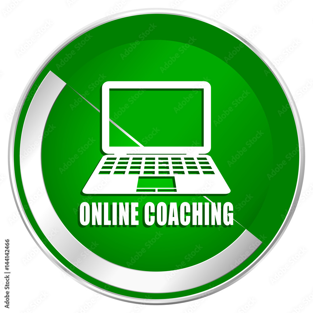 Online coaching silver metallic border green web icon for mobile apps and internet. Online coaching silver metallic border green web icon for mobile apps and internet.