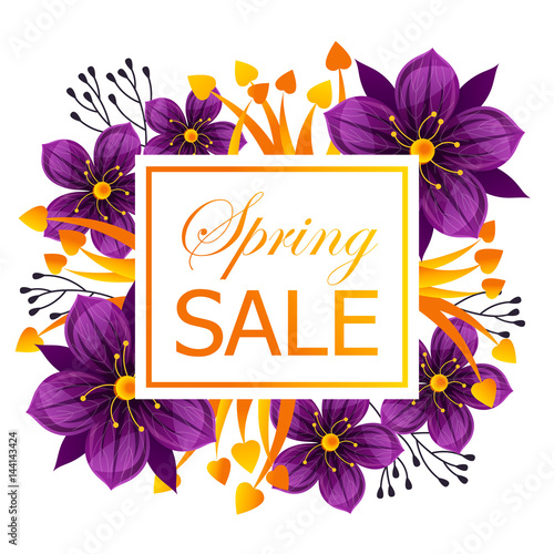 Banner for spring sale with flowers. vector illustration