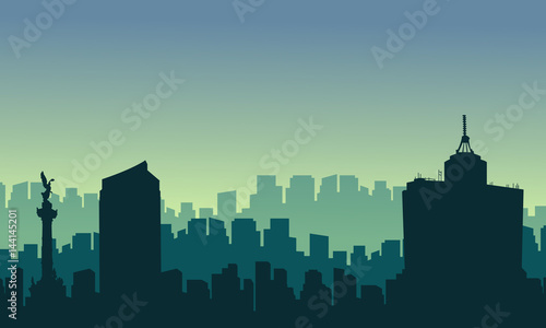 Scenery Mexico city skyline silhouettes