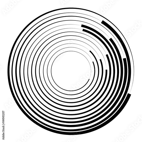 Concentric circles geometric element. Radial, radiating circular graphic.