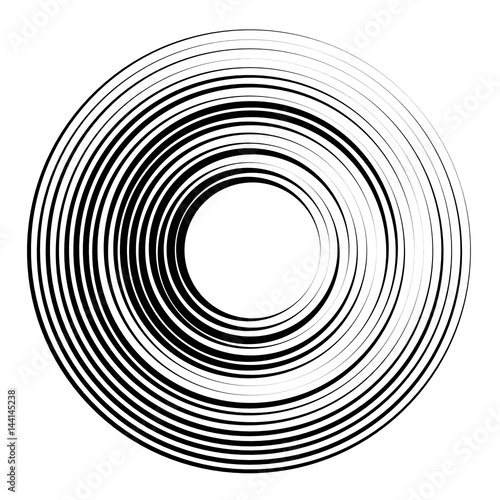 Concentric circles geometric element. Radial, radiating circular graphic.