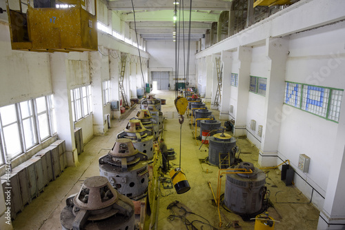 Engines of water pumps at a water pumping station. Pumping irrig photo