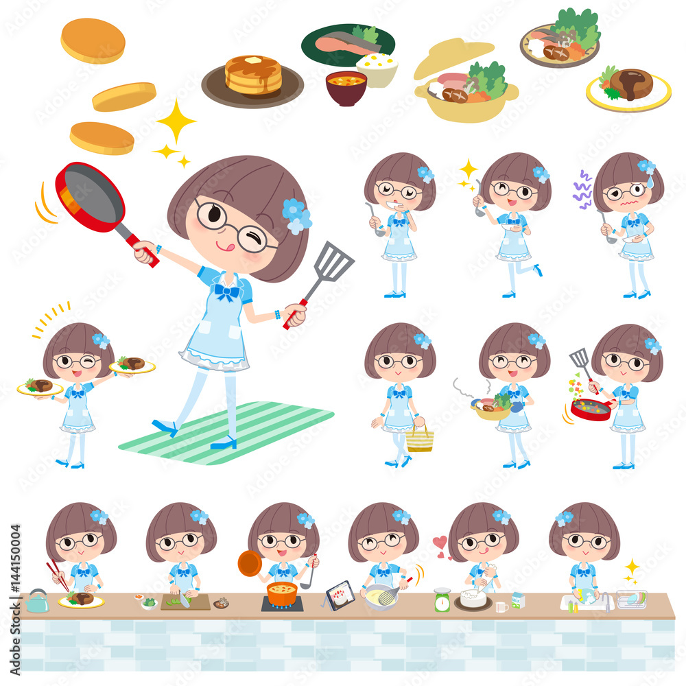 Pop idol in blue costume cooking Pop idol in blue costume cooking