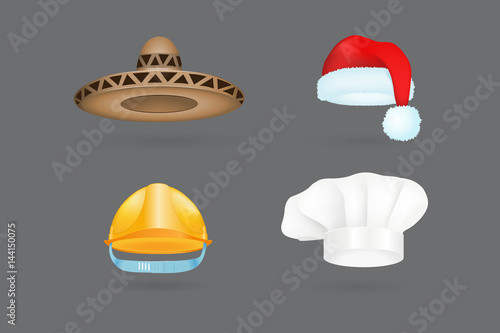 Different kind of fashion hat modern elegance cap and textile accessories clothes vector illustration
