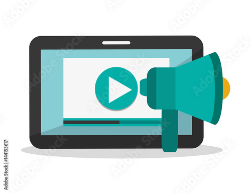 tablet playing video and loudspeaker icons image vector illustration design 