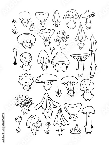 Smiling mushrooms  sketch for your design