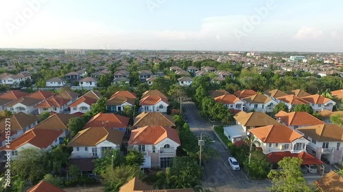 aerial view of home village in bangkok thailand photo