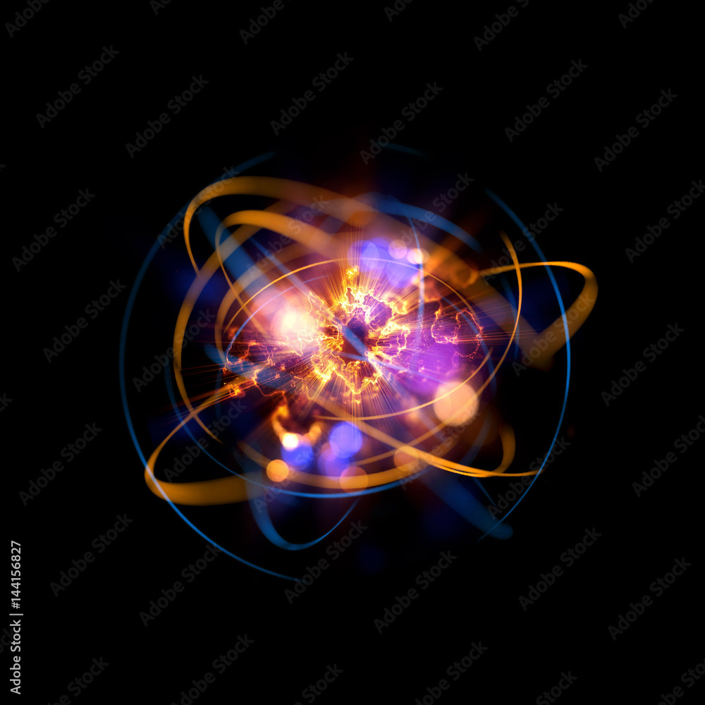 3D Atom icon. Luminous nuclear model on dark background. Glowing energy balls. Molecule structure. Trace atoms and electrons..Physics concept. Microscopic forms. Nuclear reaction element. Supernova 3D Atom icon. Luminous nuclear model on dark background. Glowing energy balls. Molecule structure. Trace atoms and electrons..Physics concept. Microscopic forms. Nuclear reaction element. Supernova