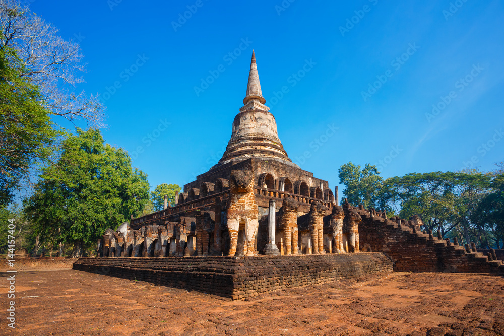 Wat Chang Lom Temple at Si Satchanalai Historical Park, a UNESCO world heritage site in Sukhothai, Thailand