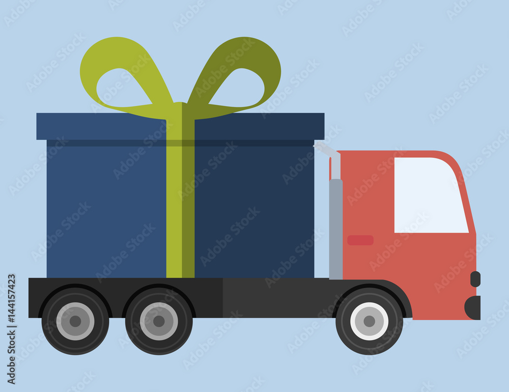 gift box and cargo truck icon over blue background. colorful design. vector illustration gift box and cargo truck icon over blue background. colorful design. vector illustration