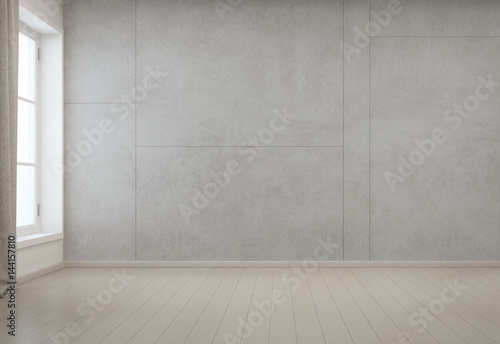 Room with empty concrete wall background in modern house, Minimal interior design of new home - 3D rendering © terng99