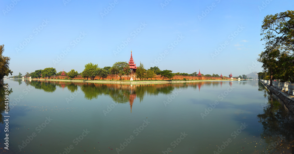 Wall of Fort and Mandalay Hill panorama