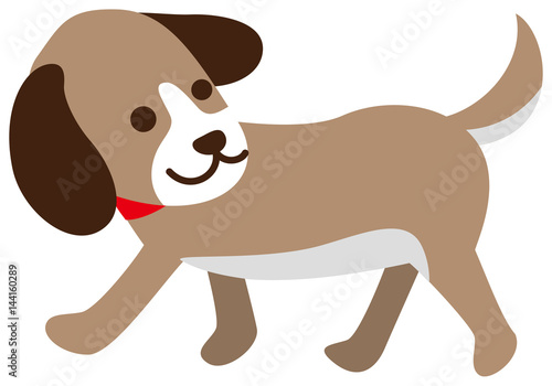 後ろ向きで歩く茶色い犬のイメージイラスト