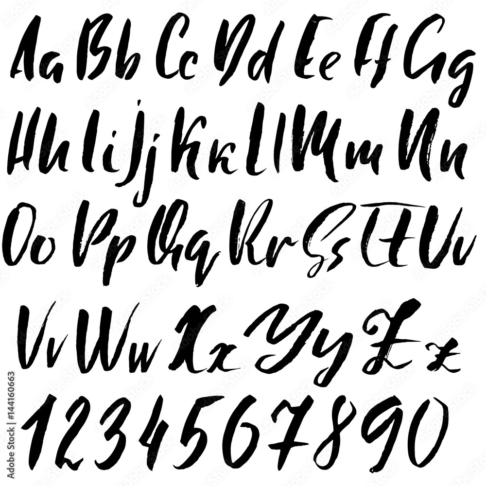Hand drawn font. Modern dry brush lettering. Elegant alphabet. Vector illustration. Hand drawn font. Modern dry brush lettering. Elegant alphabet. Vector illustration.
