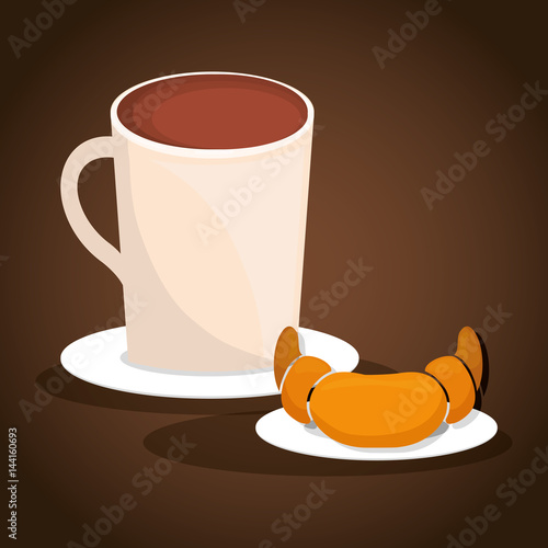 coffee cup croissant bread dessert vector illustration eps 10