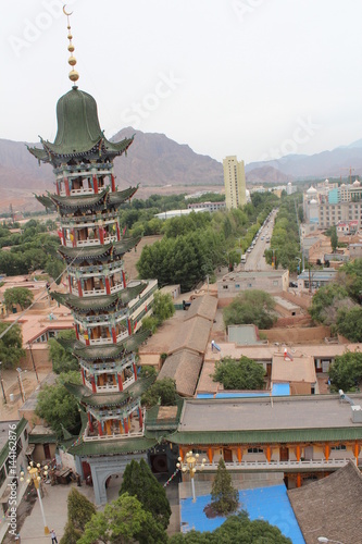 Amdo Tibet Tibetan Qinghai China Xunhua Chinese Muslim Muslims Islam Mosque Style Turret Turrets View Views Village Town Mountain Mountains Asia Asian 