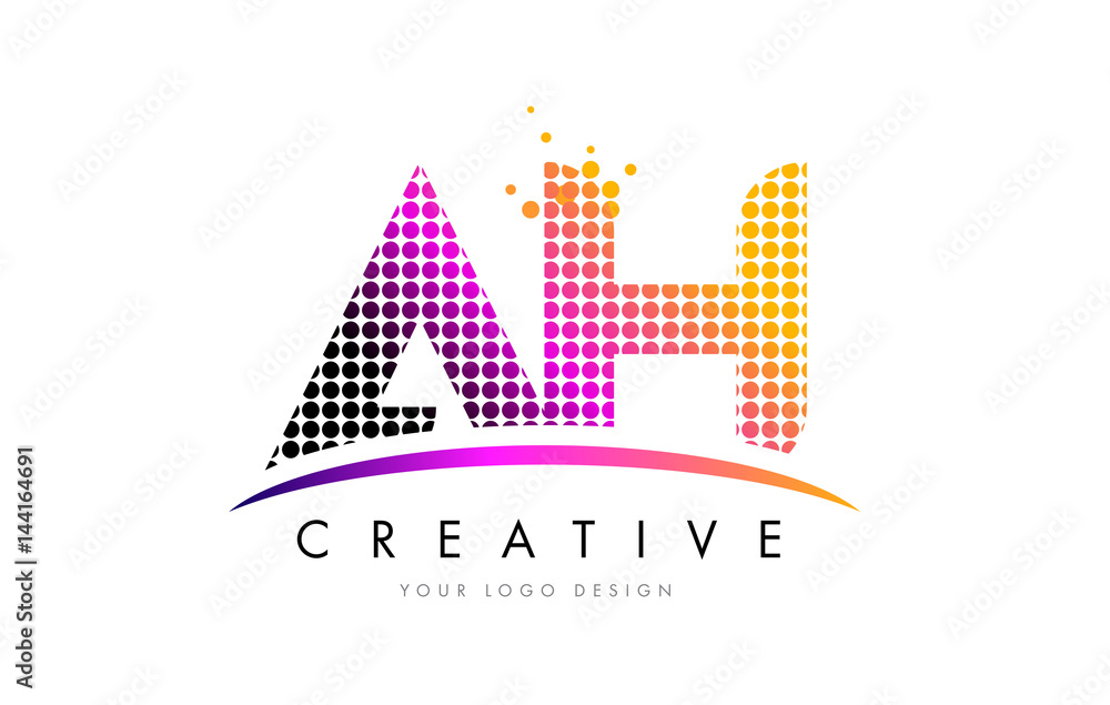 AH A H Letter Logo Design with Magenta Dots and Swoosh