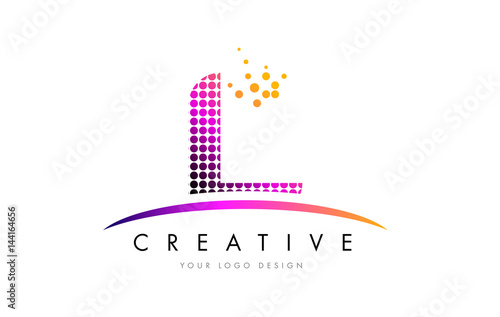 L Letter Logo Design with Magenta Dots and Swoosh