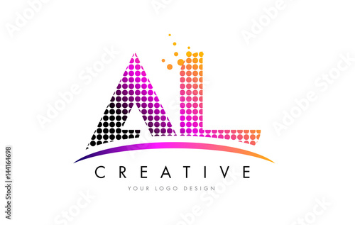AL A L Letter Logo Design with Magenta Dots and Swoosh
