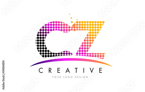 CZ C Z Letter Logo Design with Magenta Dots and Swoosh