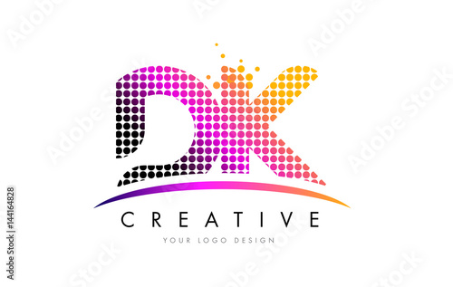 DK D K Letter Logo Design with Magenta Dots and Swoosh