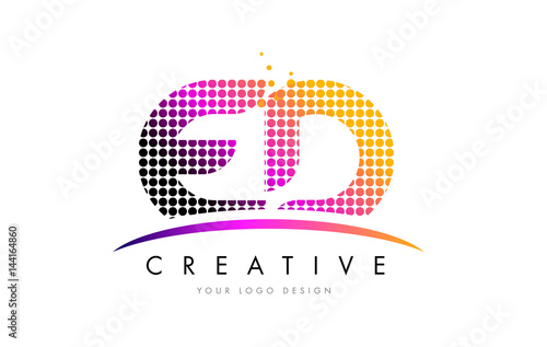 ED E D Letter Logo Design with Magenta Dots and Swoosh