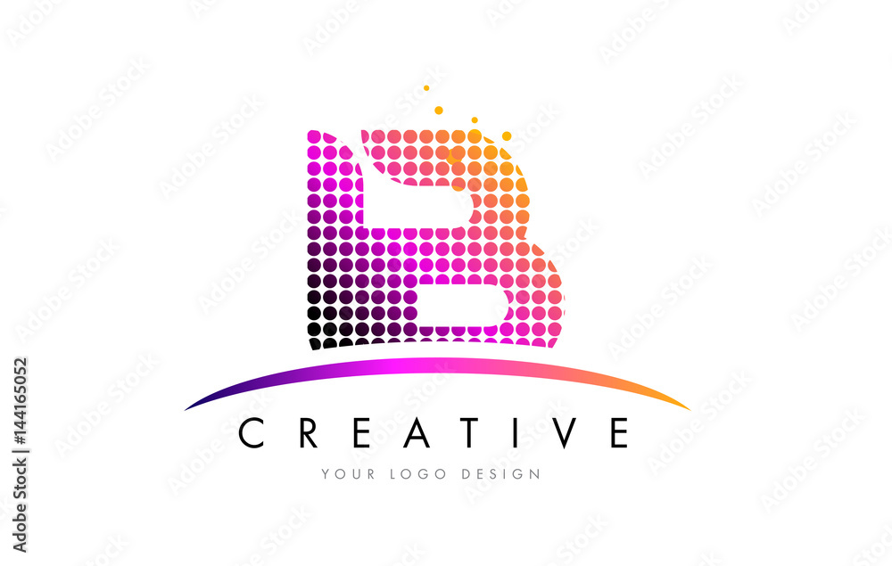 IB I B Letter Logo Design with Magenta Dots and Swoosh