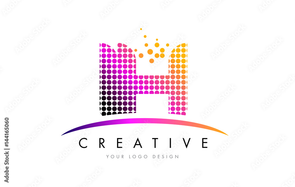 Fototapeta premium IH I H Letter Logo Design with Magenta Dots and Swoosh