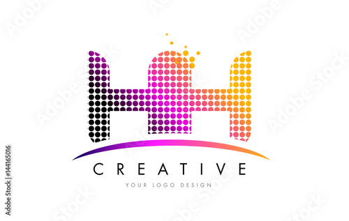 HH H H Letter Logo Design with Magenta Dots and Swoosh
